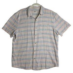 Marine Layer Mens Striped Short Sleeve Button Up Shirt Beige Blue M/L Soft Comfy